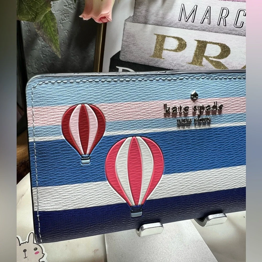 Kate Spade Hot Air Balloon Large Slim Bifold Wallet EUC